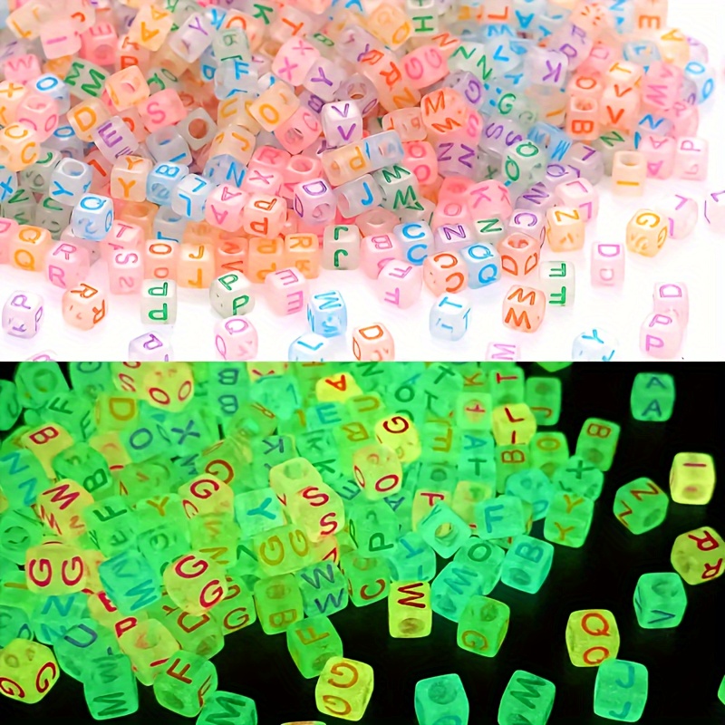 

500pcs Letter Pattern Luminous Square Acrylic Beads For Jewelry Making