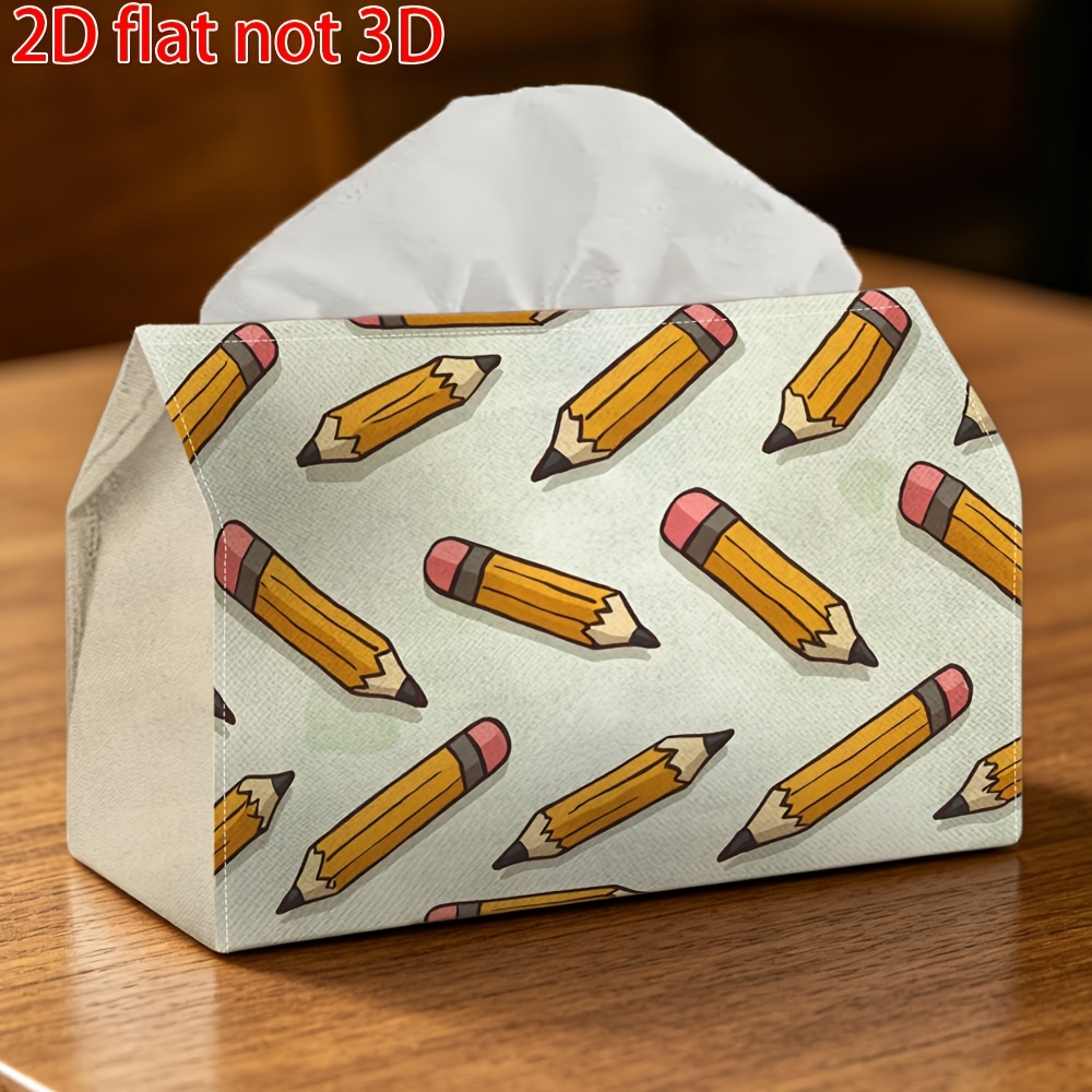 TEMU 2d Flat, 1pc, Napkin Dispenser, Pencil, Pattern Decorated Tissue Box, Creative Fashion, Suitable For Bedroom, Living Room, Dining Table, Ideal