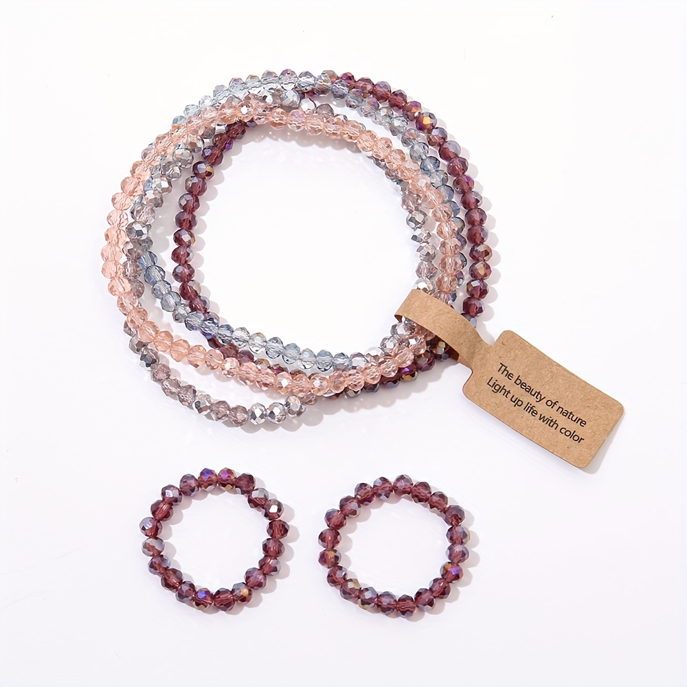 TEMU Set de 4 pulseras de joyería de vidrio estilo bohemio - Joyería elástica a para hombres y mujeres sin baño - Regalo de vintage a con colgante -