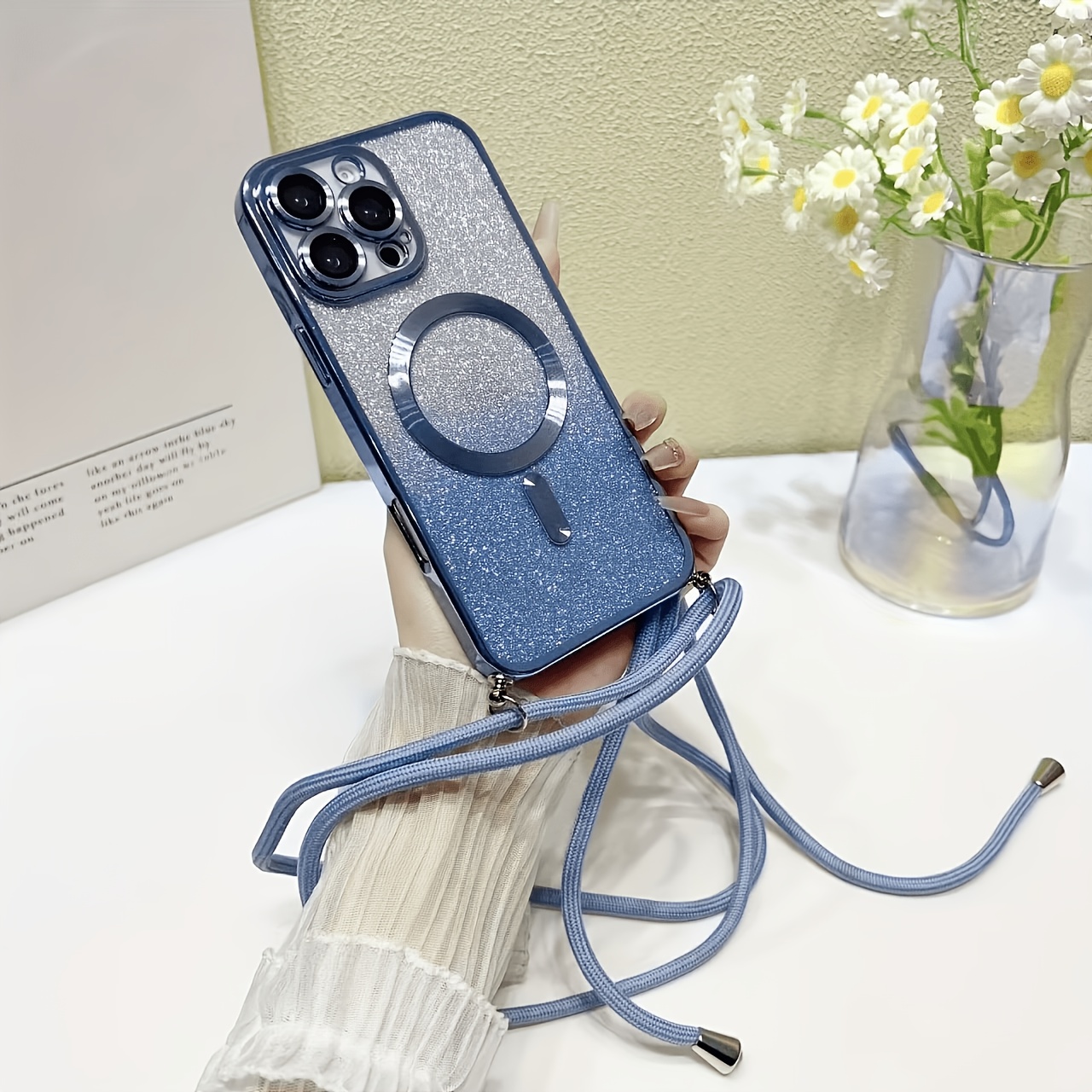 TEMU Phone Case: High-end Glitter Magnetic Phone Case With Adjustable Strap Design For Anti-fall Protection. Suitable For Iphone 17 Pro Max. Includes