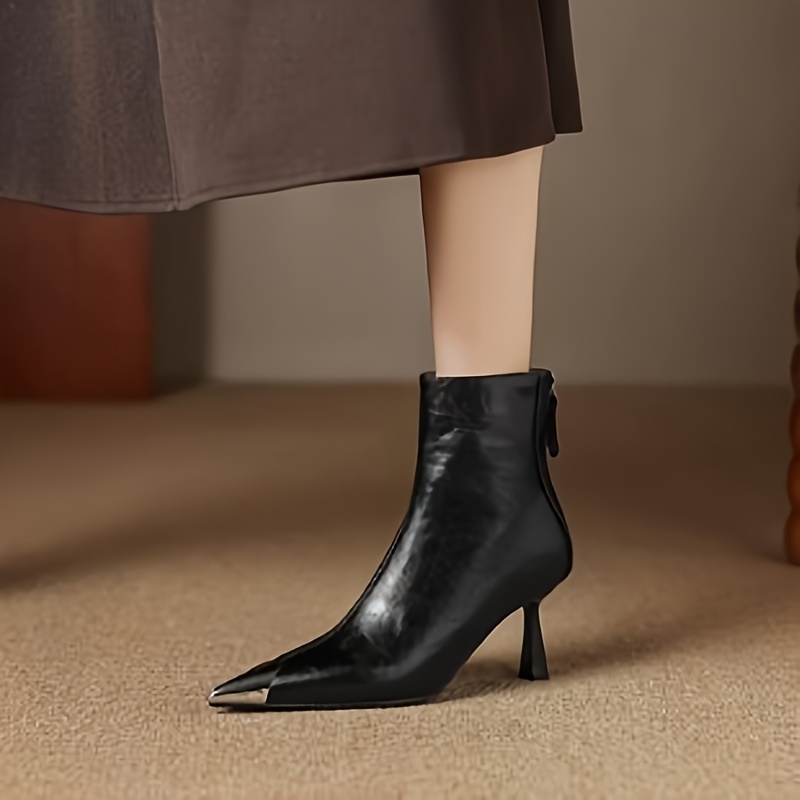 Women's Low Block Heel Pointed Toe Zipper Boots - Toe Dress Boots with Sole & Fabric, Low-Maintenance Elegant for Jeans, Dresses, Casual/Office Wear (Solid Color)