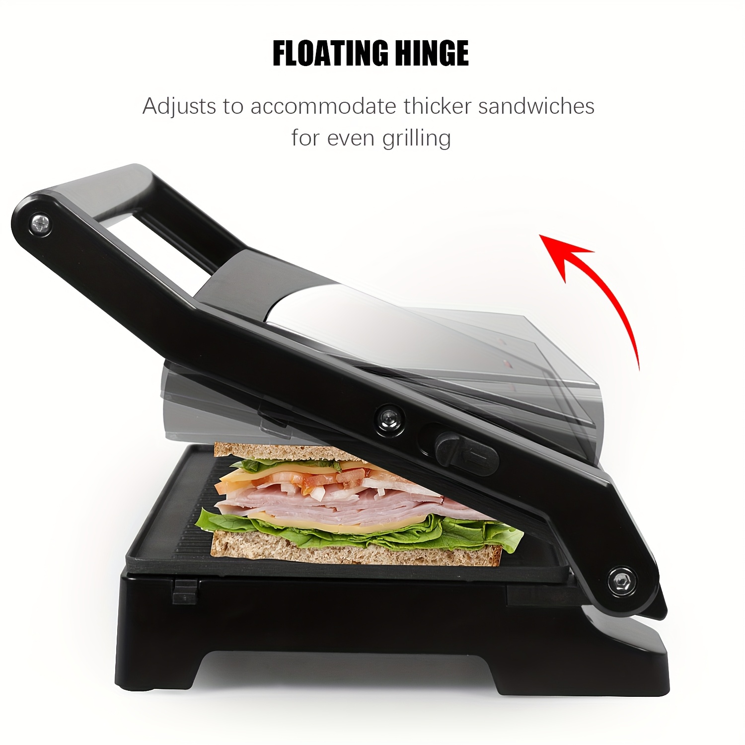 Panini & Sandwich Maker, Double Grill Plates, Open 180° Contact Grill, Coated, Insulated Handles