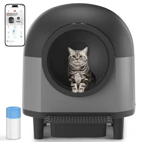 self cleaning cat litter box extra large automatic litter box for multiple cats with mat waste disposal with app control ambient light without battery