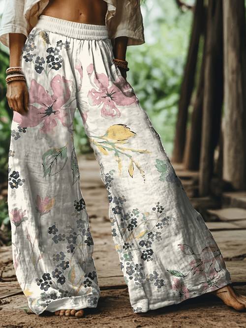 pantalon long décontracté imprimé pour femmes, pantalon à imprimé floral , tissu confortable et respirant, adapté aux vacances, à et au port , parfait pour , lété et lautomne