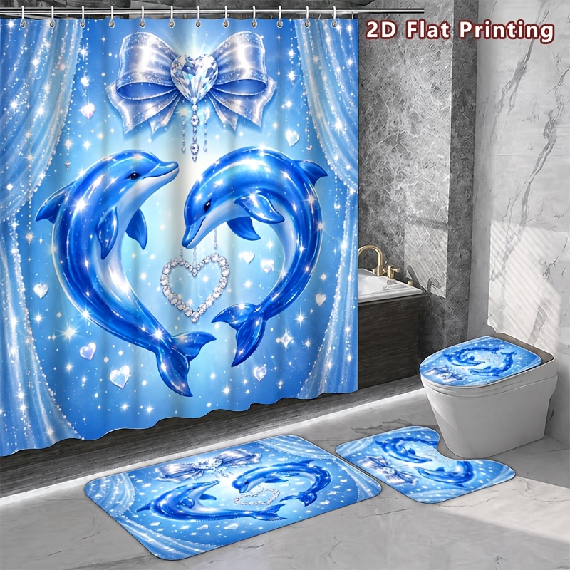 4pcs Dolphin Shower Curtain Set with Romantic Design