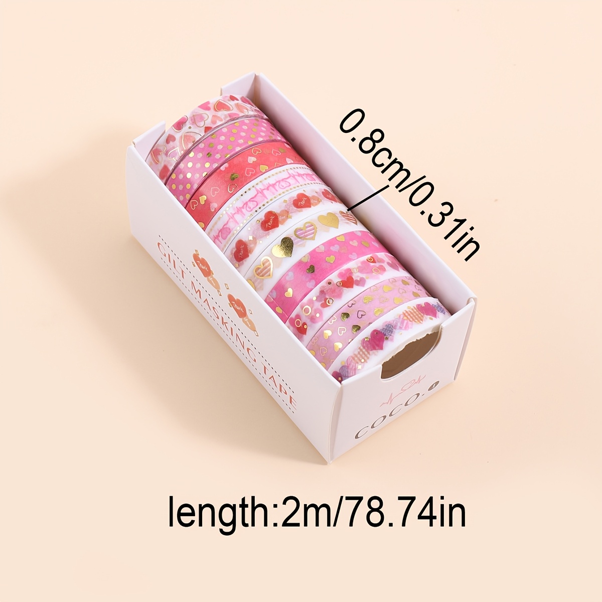 Image of 10 Rolls 's Day Heart And Paper Washi Tapes, Creative Multi-style Heart Pattern Designs, Suitable For Student Stationery Supplies Decoration And Journal Notebook Decorative Tapes, Gift For