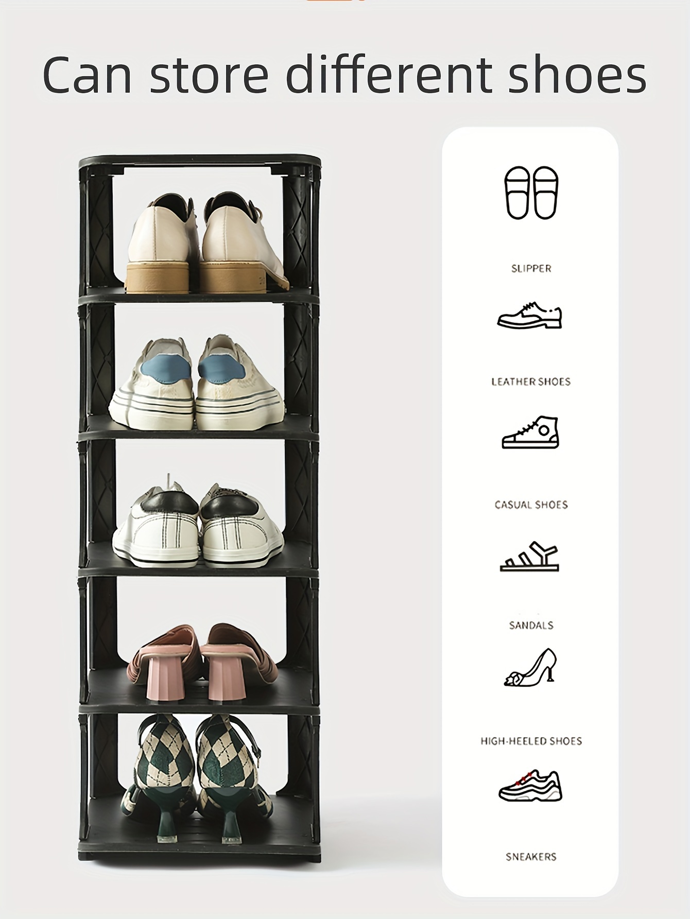 1  layer shoe rack free combination detachable plastic material   white and black   suitable for entry doorway dorm living room bedroom details 4