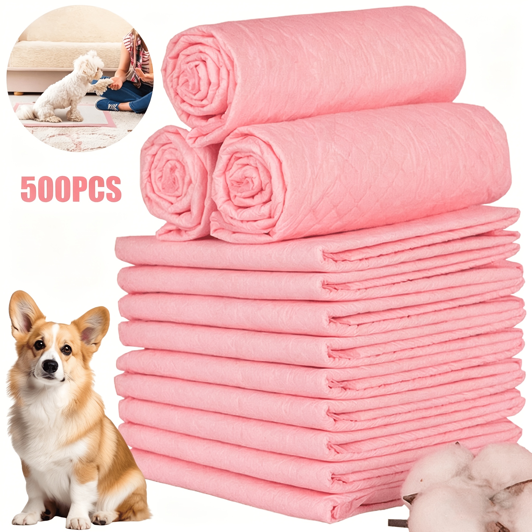 TEMU Pet Diapers 500pcs 60 X 60cm Pet Diapers Dog Urine Pads Strong Water Absorption Leak-proof Disposable Training Pads Cat And Dog Universal