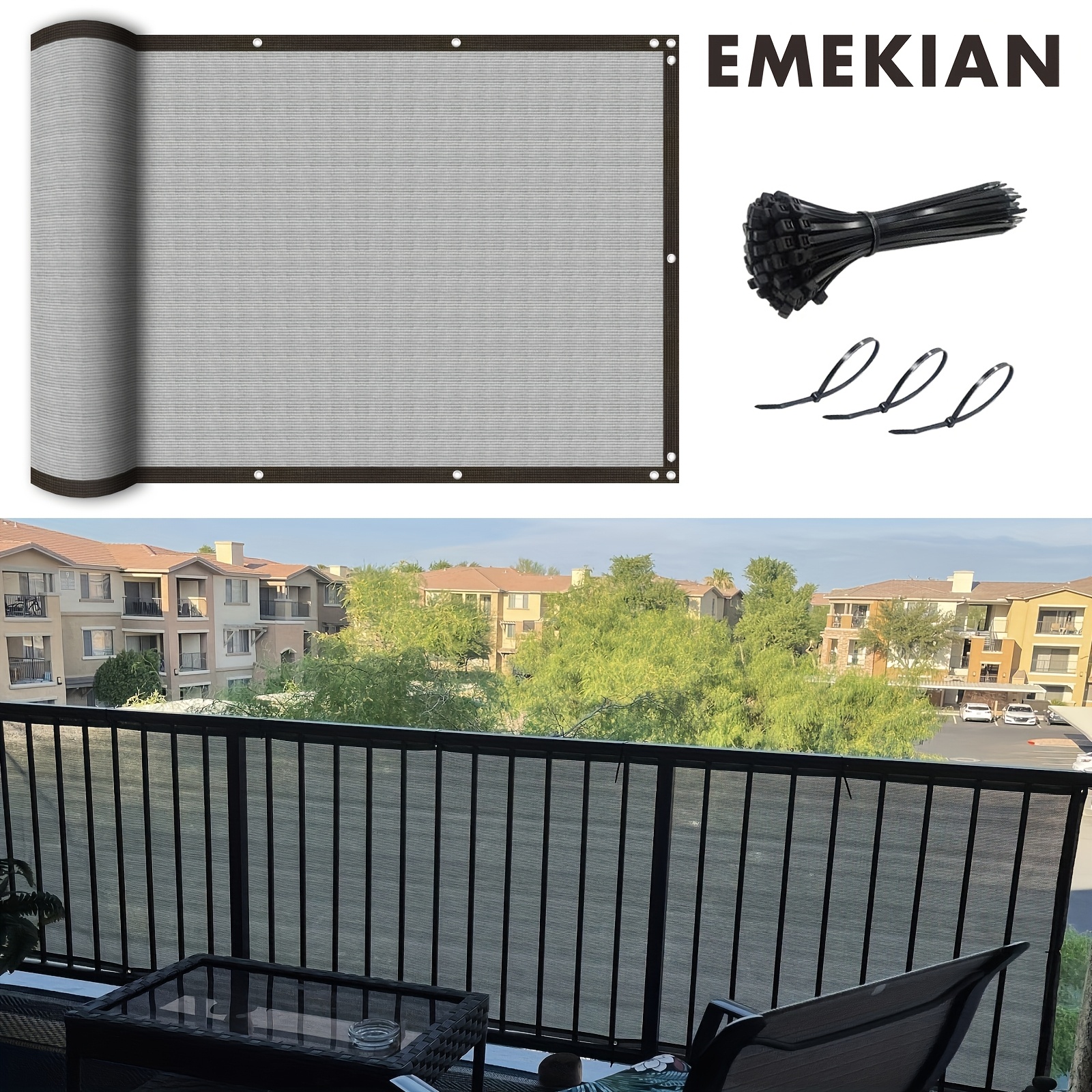 COM-FOUR Schermo Privacy Per Balcone Opaco 440x71 Cm – Tenda Frangivento E Parasole Con 12 Lacci - 3