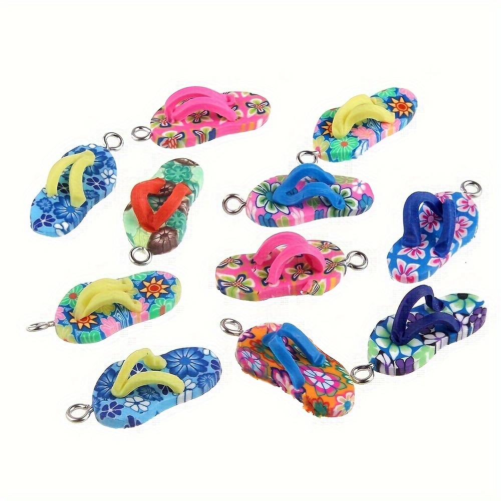 

20pcs Creative Random Color Polymer Clay Pendants Slipper Shape Summer Vacation Beach Style Charms For Diy Anklet Necklace Earrings Keychain Jewelry Accessories