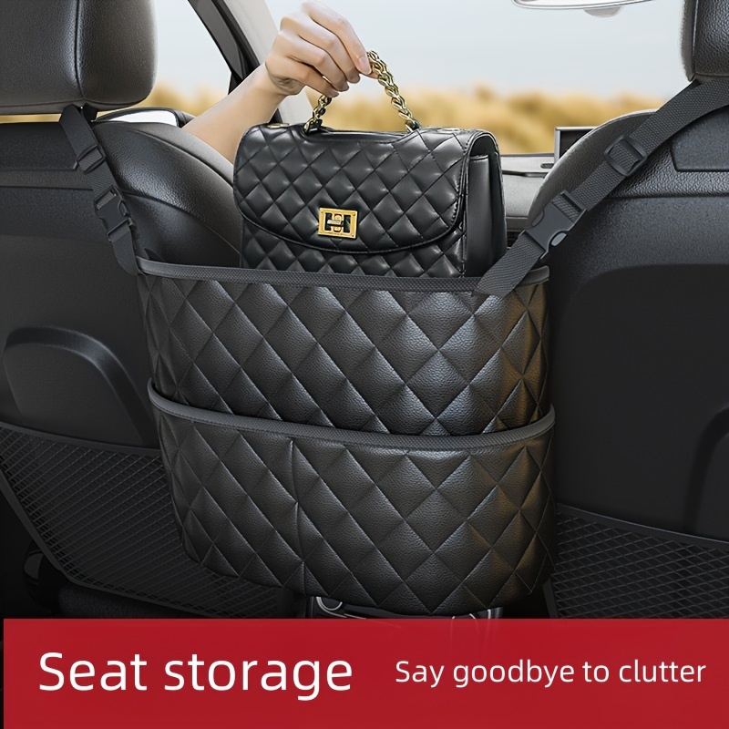 

Pu Leather Hanging Car Storage Bag, Storage Net Pocket Between Car Middle Seats, Car Storage Bag, Seat Back Storage Bag With Double Pockets