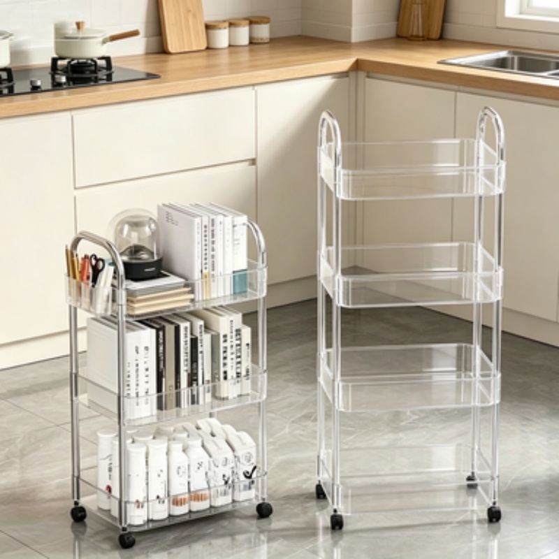 multifunctional movable storage cart acrylic transparent   casters universal for kitchen bathroom bedroom and office Product details 1