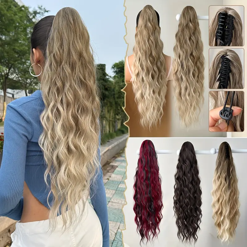 deep wave synthetic ponytail extensions for women adjustable drawstring hairpiece for daily use secure clip on natural look hair types ponytail hair extensions wavy hairpiece quick hairstyle solution details 1