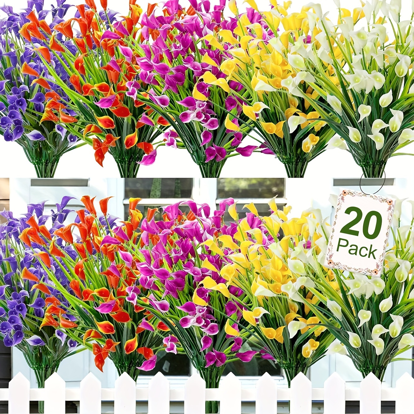 

20 Bundles Of Outdoor Artificial Flowers, Fake Calla Lilies, Artificial Plastic Plants, Uv-resistant Summer Flowers, Garden Porch, Courtyard, Office Window Frame, Table, Home Decoration