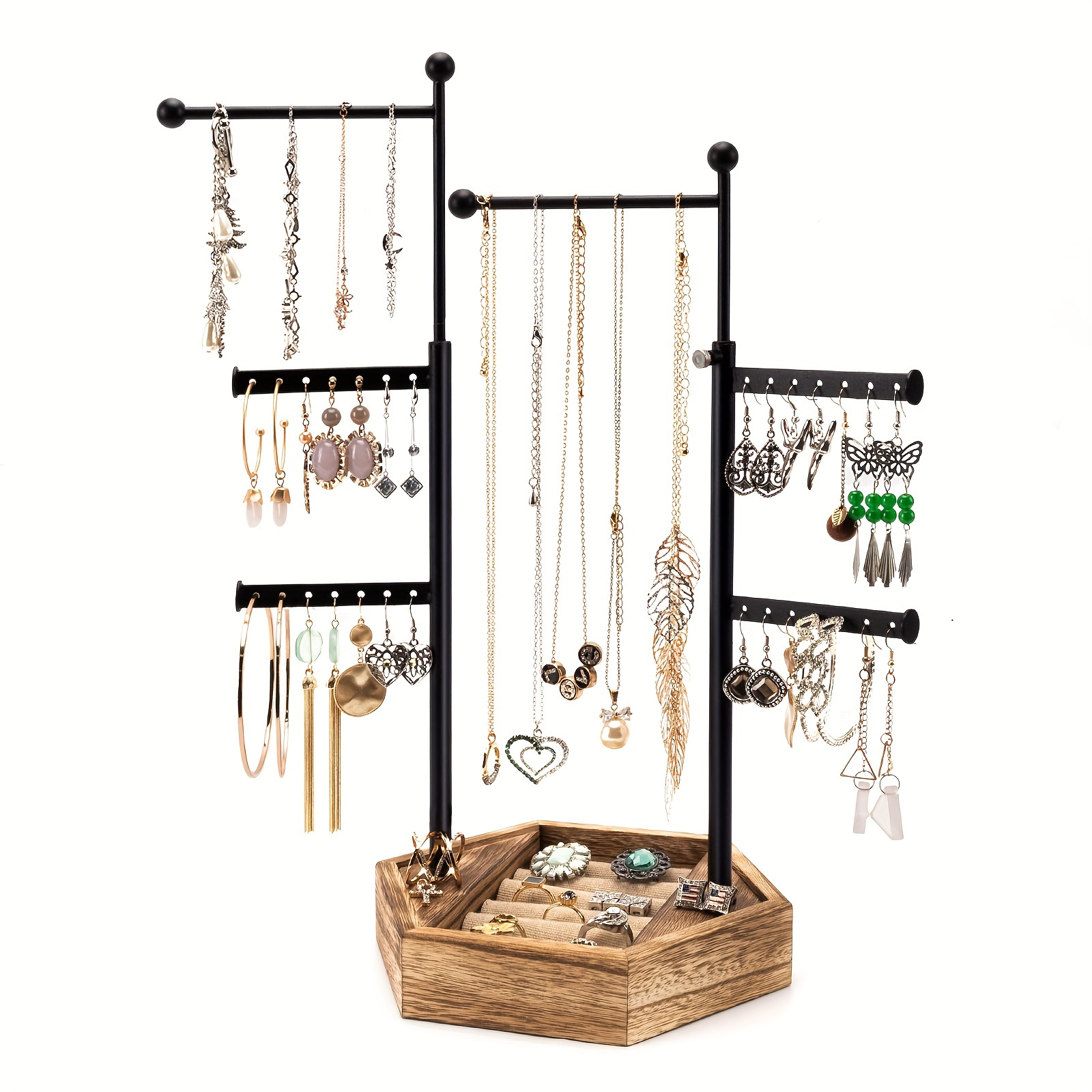 

1pc Jewelry Organizer Stand - 6 Tier Jewelry Holder With Adjustable Height Necklace Holder Organizer Display & Storage For Earrings Ring Bracelet (rustic Brown), Mother's Day Gift