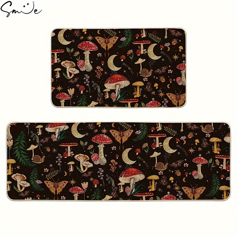 

Sm:)e Mushrooms Mats Set Of 2, Home Decor Low-profile Kitchen Rugs For Floor - 17x29 And 17x47 Inch