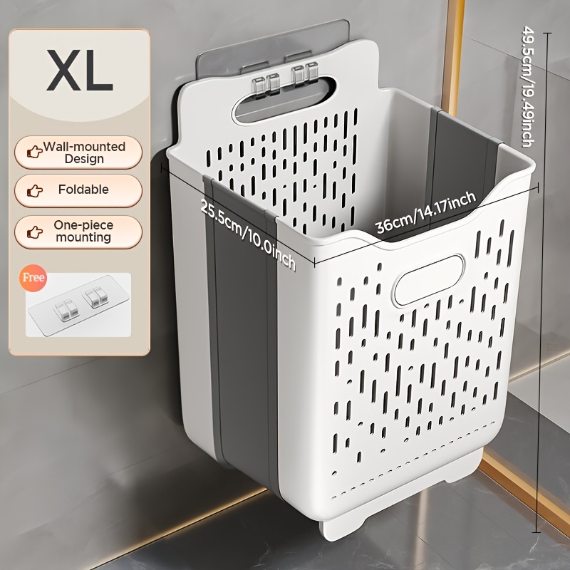 TEMU 1/2pcs Collapsible Laundry Baskets, 18.4l/45l Large Wall Hanging Storage Basket/laundry Hamper, Space- Plastic Laundry Basket With Handles,