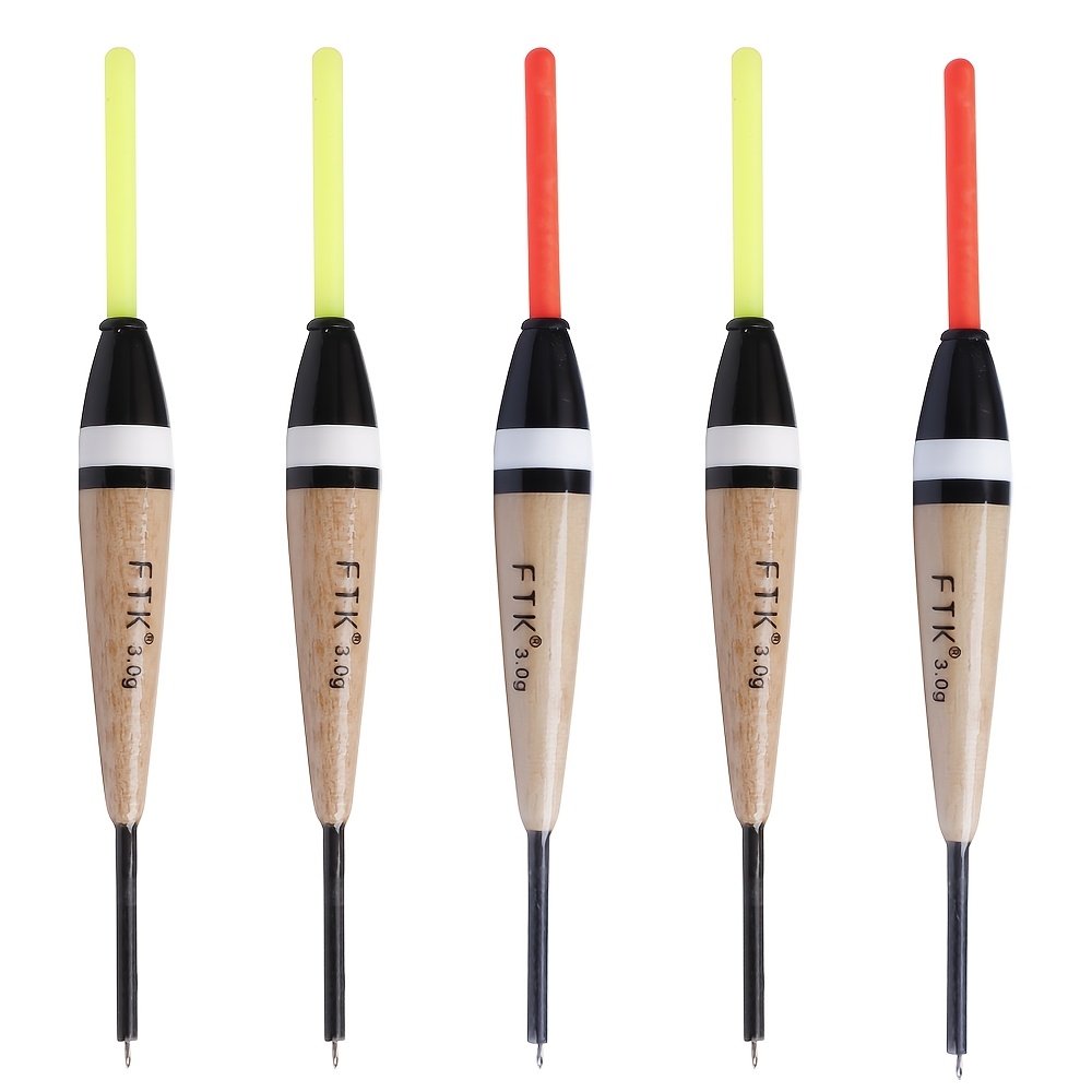 Image of Ftk 5pcs Set: 0.035oz, 0.0705oz, 0.106oz, 0.141oz, Balzhan Wood & Copper Fishing Float Set Mixed Sizes Carp Floats Fishing-specific Color Scheme, Without Battery