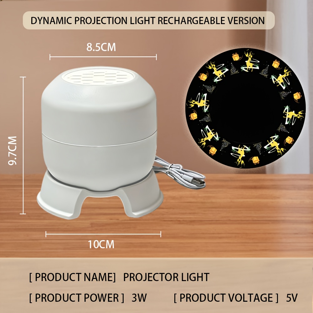 TEMU [1pc] 360° Rotating Dynamic Projector Night Light, Led Christmas Deer Projection Ambient Night Light, Powered, Fantasy Atmosphere, Living Room,