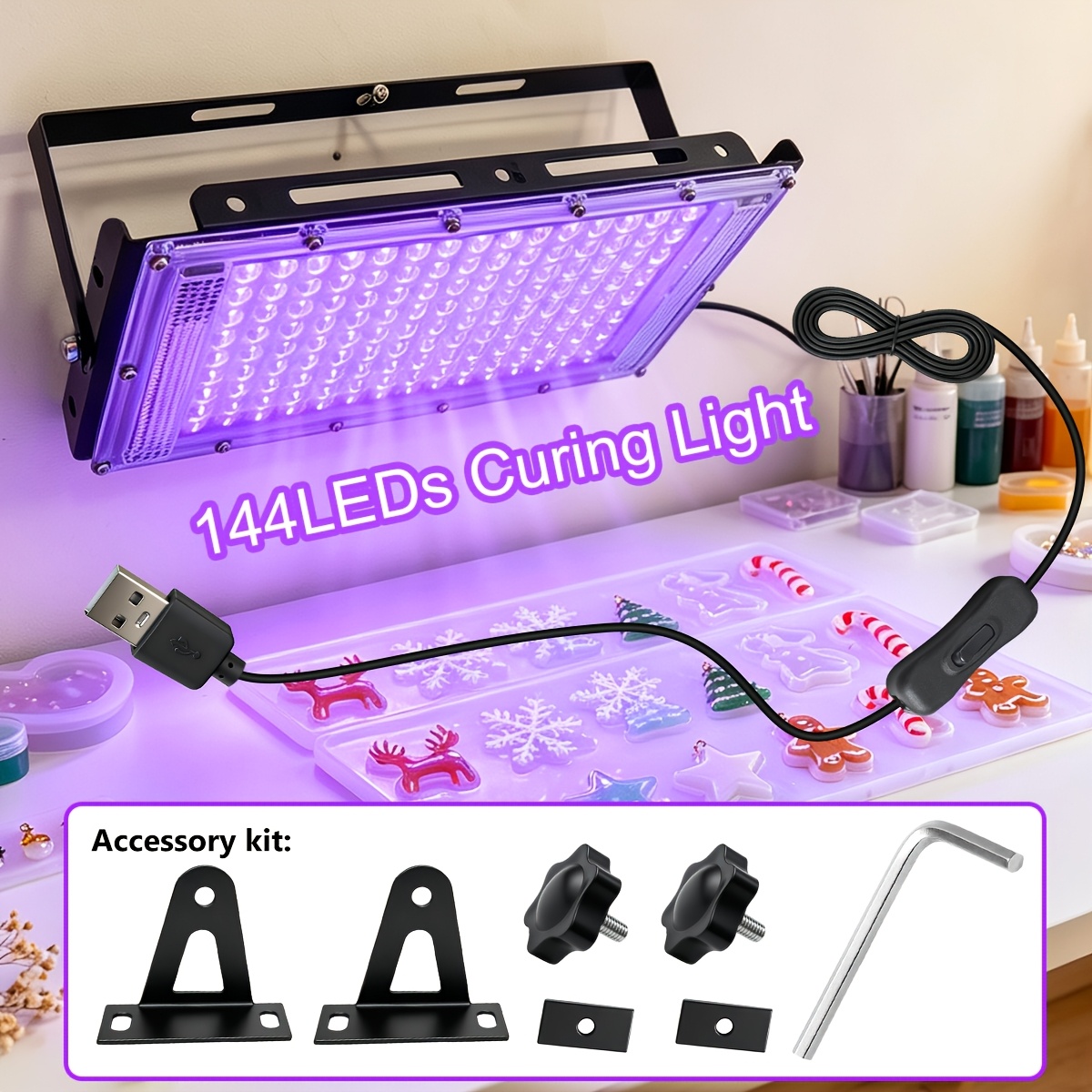 TEMU Lampe de polymérisation de résine à 96/144 LED et supports en L/U (une lampe avec supports pour répondre à vos divers besoins), équipée de 6/144