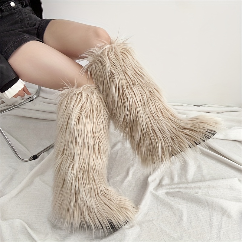 【Anyone more】Tumo Winter Fur Long Middle Boots women's fur knee high boots long plush - Temu