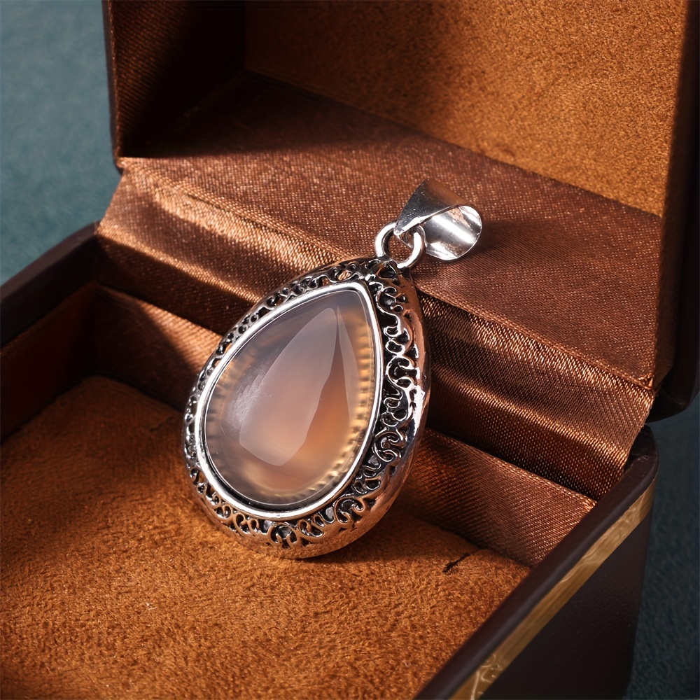 Teardrop Natural Stone Pendant Necklace, Rose Quartz & Tiger's Eye