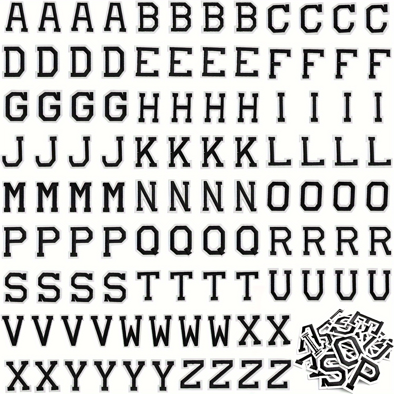 E-shop 104 Stück Aufbügel-Patches, Nähbare Alphabet-Stickerei-Patches für Hüte, Jacken und Jeans DIY-Näharbeiten, 4 Sets mit je 26 Buchstaben