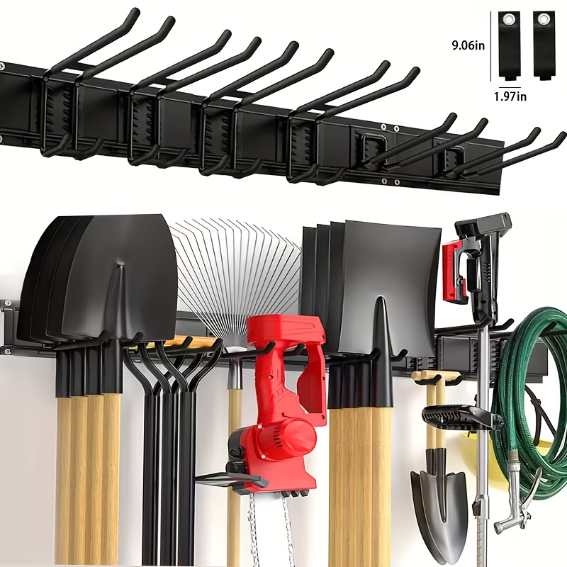TEMU Système de rangement d'outils mural réglable et robuste - Organisateur d'outils de garage et de jardin de 48 pouces de large avec 3 rails et 6