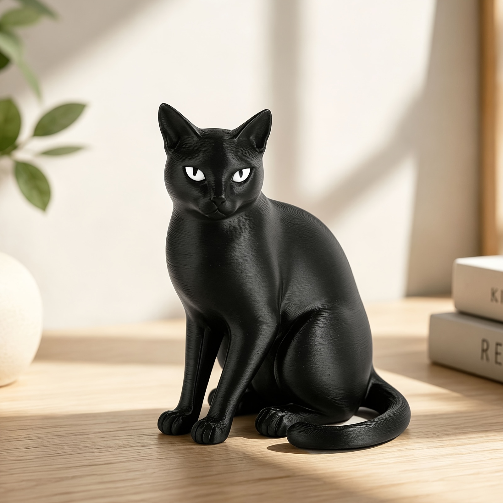 TEMU 3d Printed Black Cat Statue Ornament, Creative Black Cat Desktop Decoration, Home Entryway Bookshelf Decor Craft, Dark Style Halloween