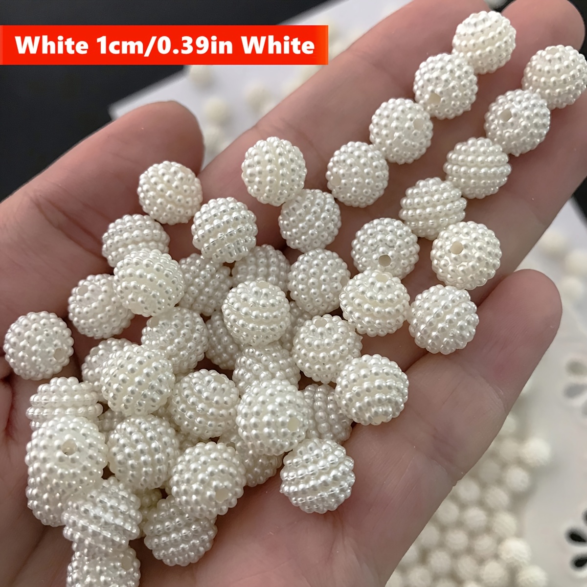 Image of 100pcs 10mm Cream White Bayberry Ball Acrylic Beads, Suitable For Jewelry Making, Bracelets, Necklaces, Hair Additions And Handicraft Materials
