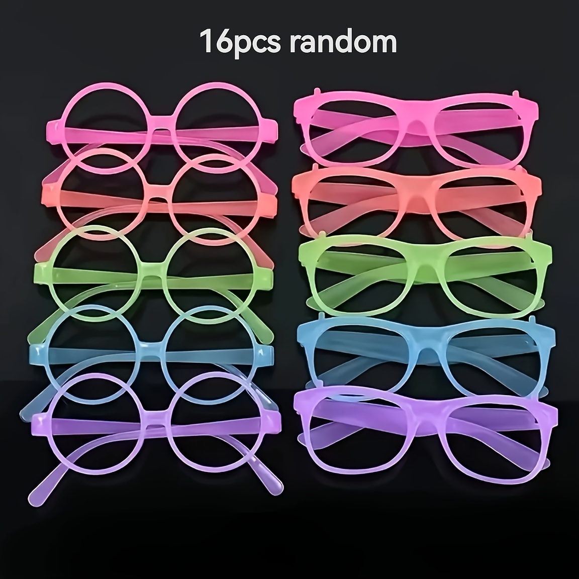 Image of 16pcs -the-dark Glasses, No Batteries Required, Assorted Colors, Random Colors, Suitable For Parties And Holiday Decorations And Gifts, Fits All