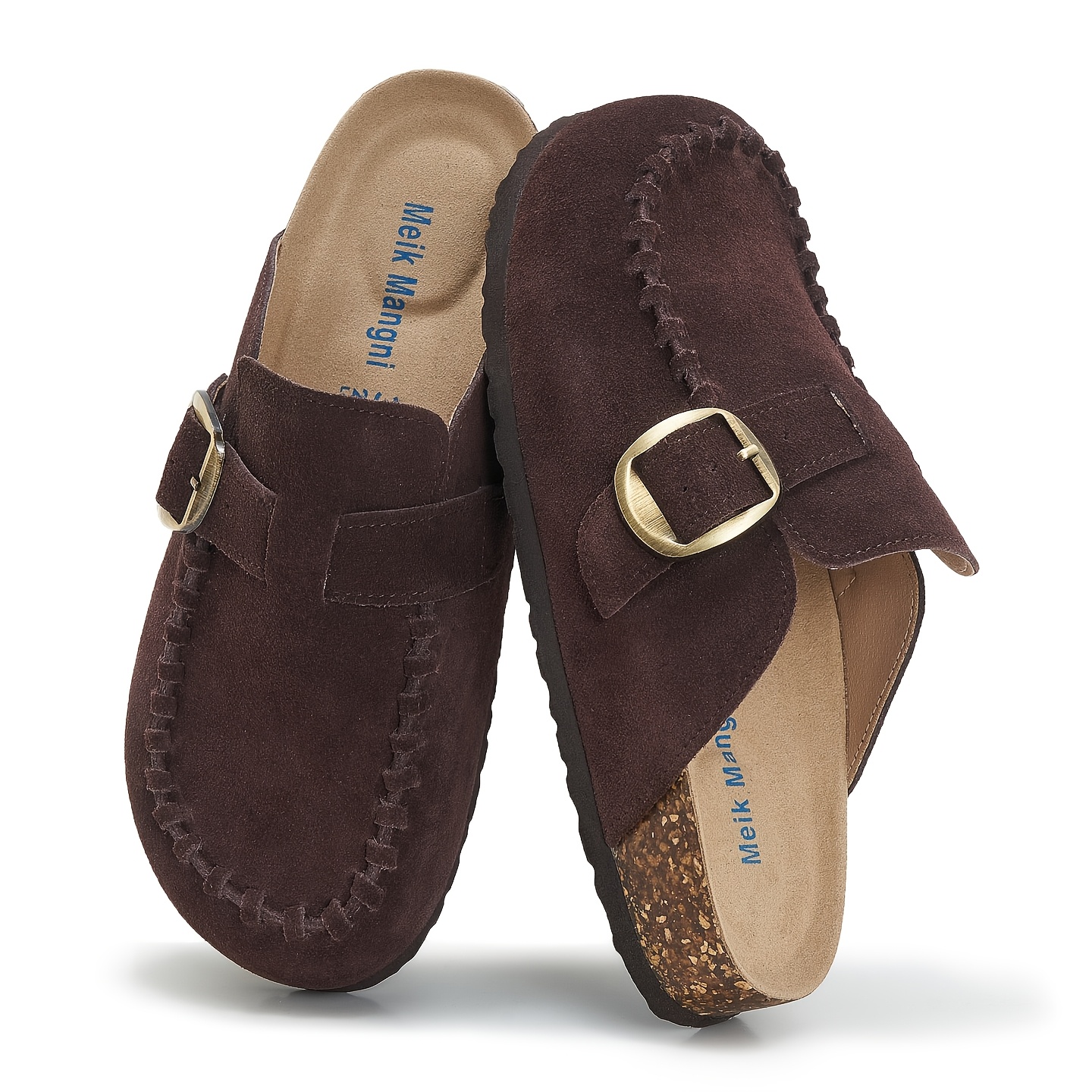 Women's Comfortable Velvet Wooden Clogs, Cork Insole Loafers, Adjustable Strap Arch Support Mules, Non-slip Casual Flats, Indoor And Outdoor, Women Shoes
