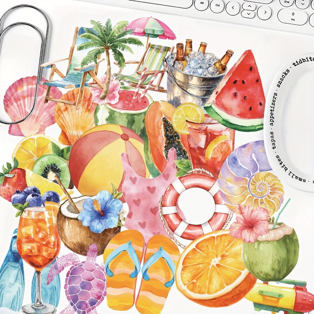 Image of 50pcs Beach Summer Coconut Tree Stickers Tablet Decoration Stickers Gift