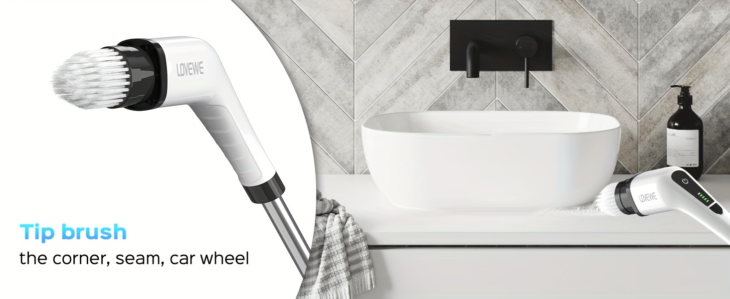 cordless electric spin scrubber cordless cleaning brush with 7 replaceable brush heads adjustable detachable handle tub and floor tile scrubber 3 speed for bathroom shower bathtub glass floor tile details 4