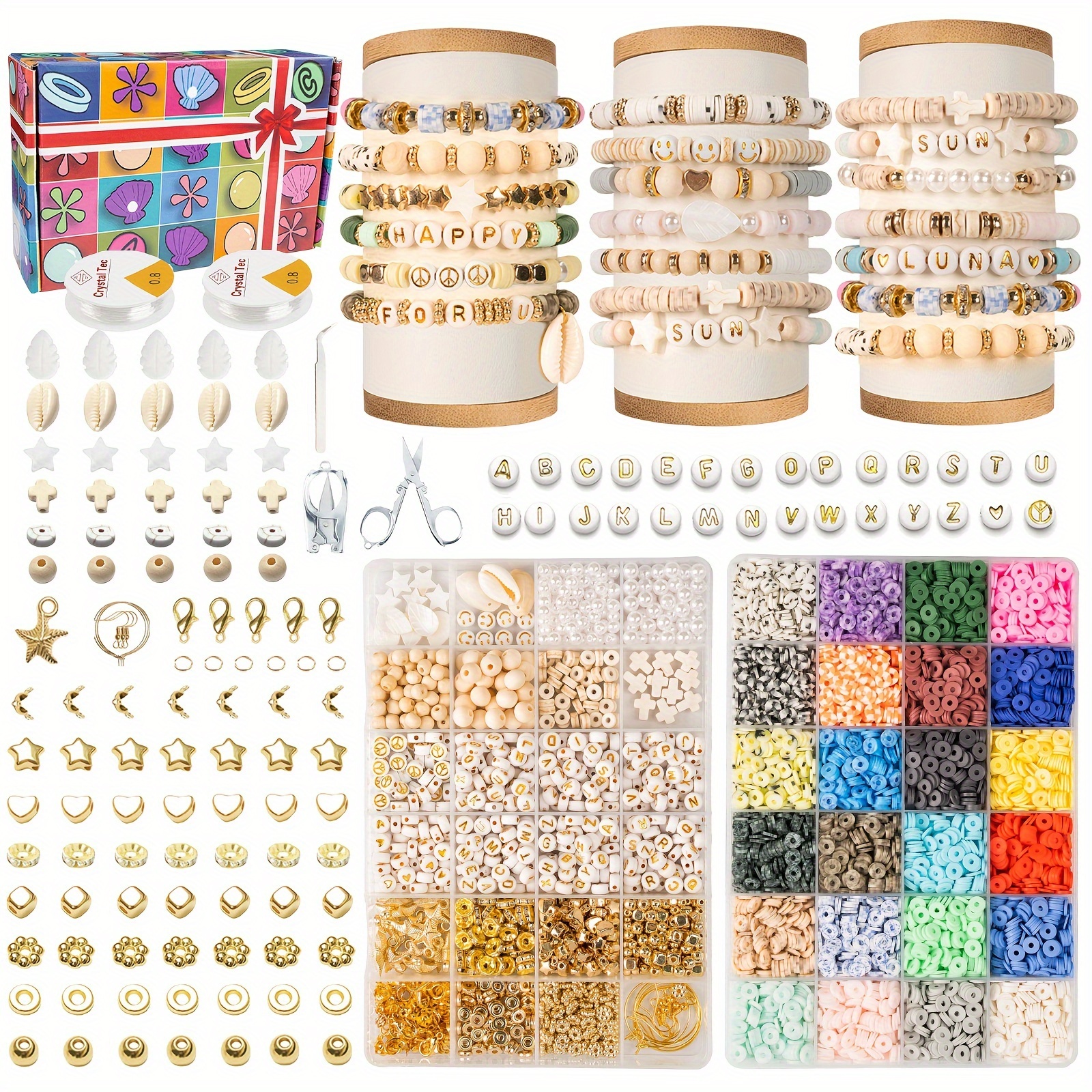 

9500 Pcs Clay Beads Bracelet Making Kit, Bracelet Kit 6mm Heishi Disc Beads - Making Kit With 2 Boxes, Charms, And Gift Pack For And Crafting Fun