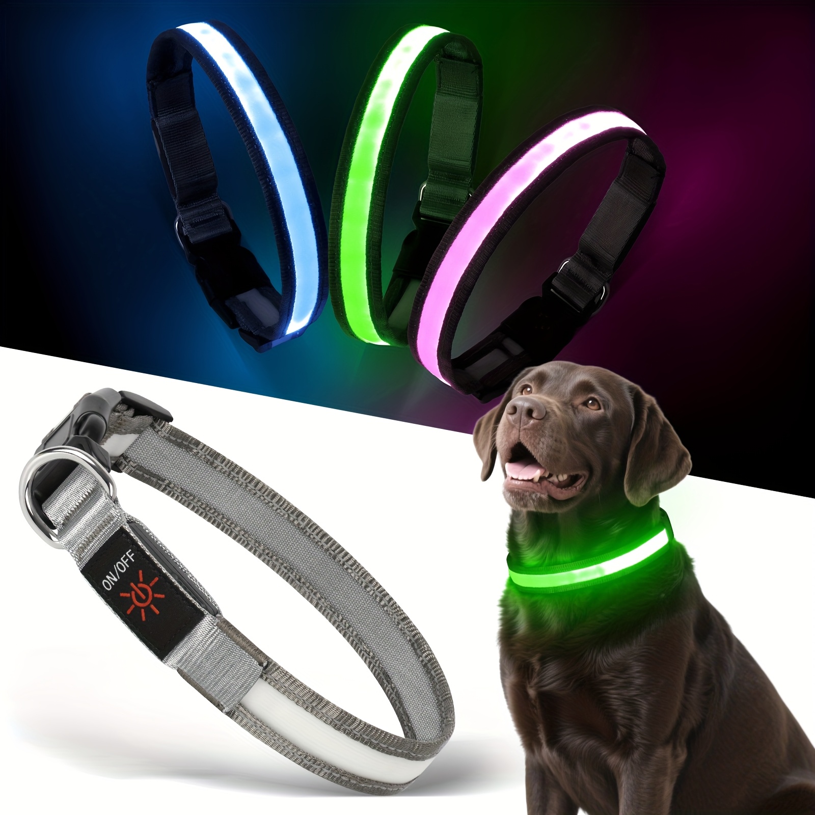 E-shop NEUES Leuchtendes Hunde-Halsband, Multicolor LED Hunde-Halsband mit 7 , USB-C Wiederaufladbares Reflektierendes Leucht-Halsband, Verstellbares