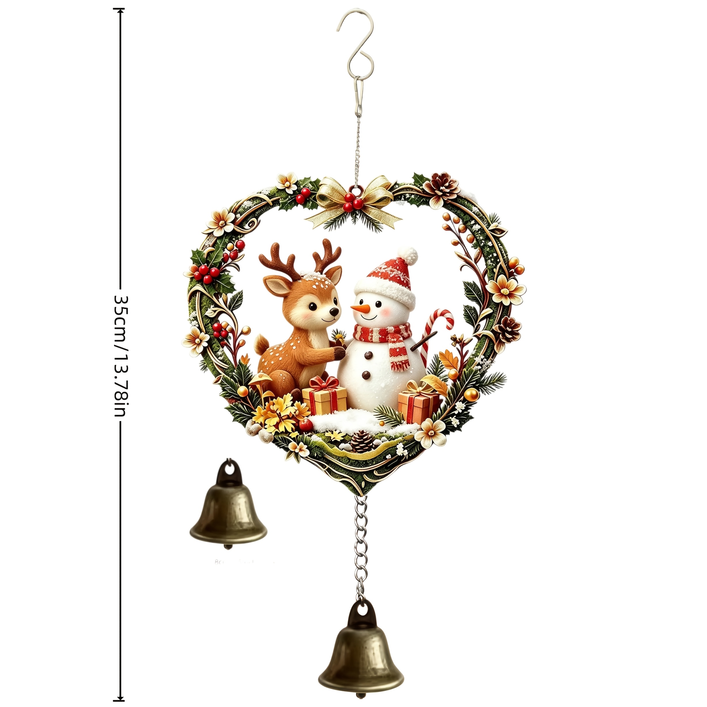 TEMU Carved Heart Flower Frame Reindeer Snowman Christmas Wind Chime Pendant, Suitable For Indoor Windowsills, , And Outdoor Gardens, Swinging With
