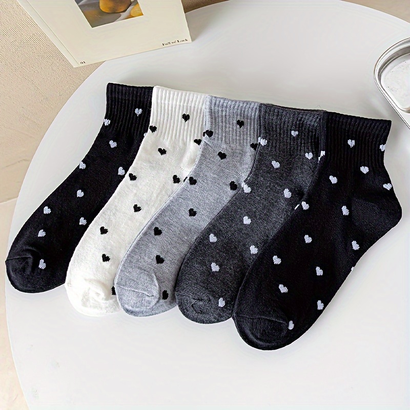 

5pcs Elegant Pattern Ankle Socks - Breathable Polyester & Spandex , Casual Attire