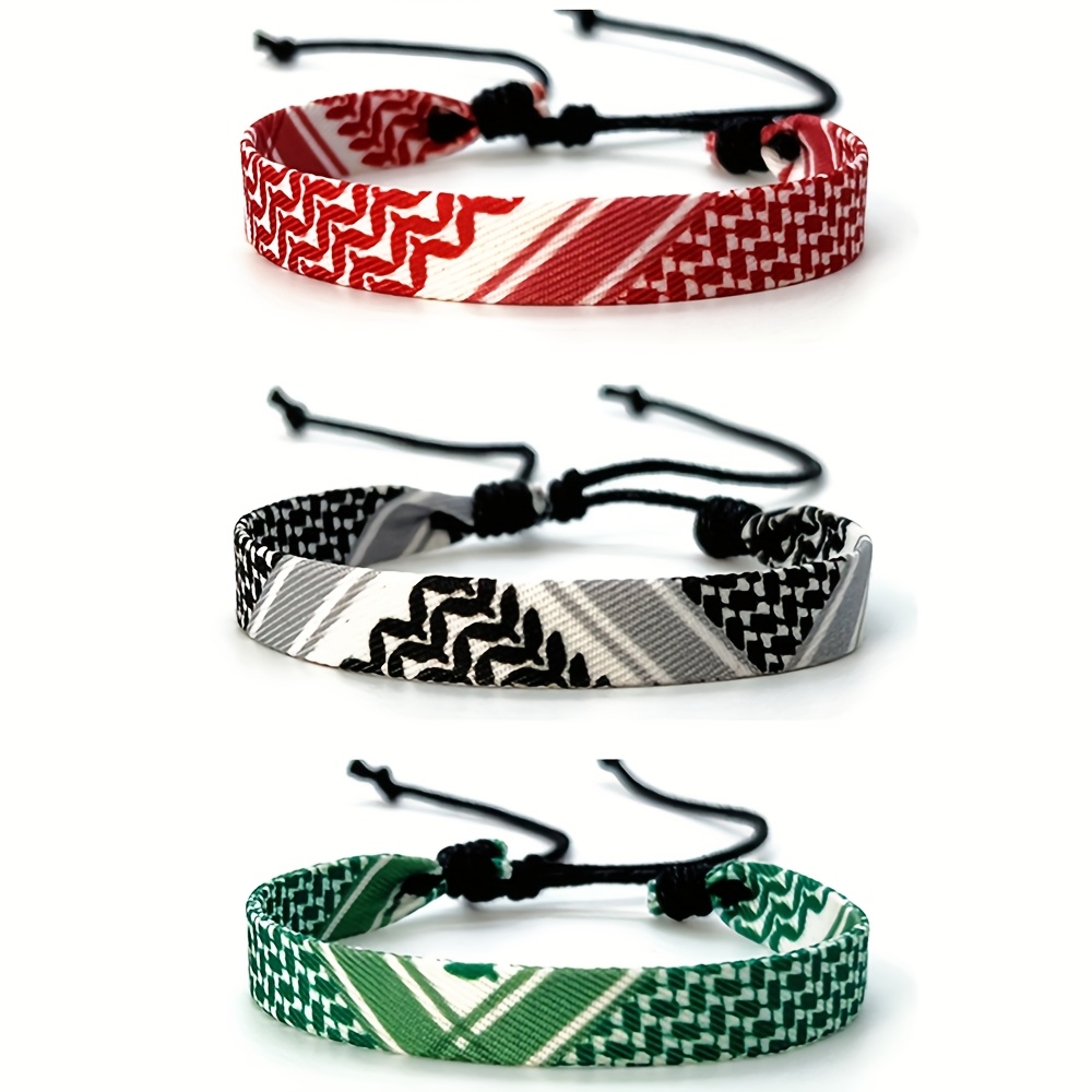 TEMU 3-strand Set Multicolor Red Green Black White Ethnic Style Bohemian Hand Rope Women's Original Handmade Woven Fabric Men's Fabric