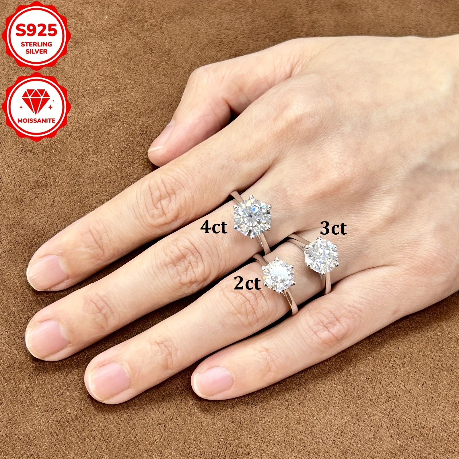 925 Silver Moissanite Engagement Ring 4ct Wedding Bride Anniversary Gift