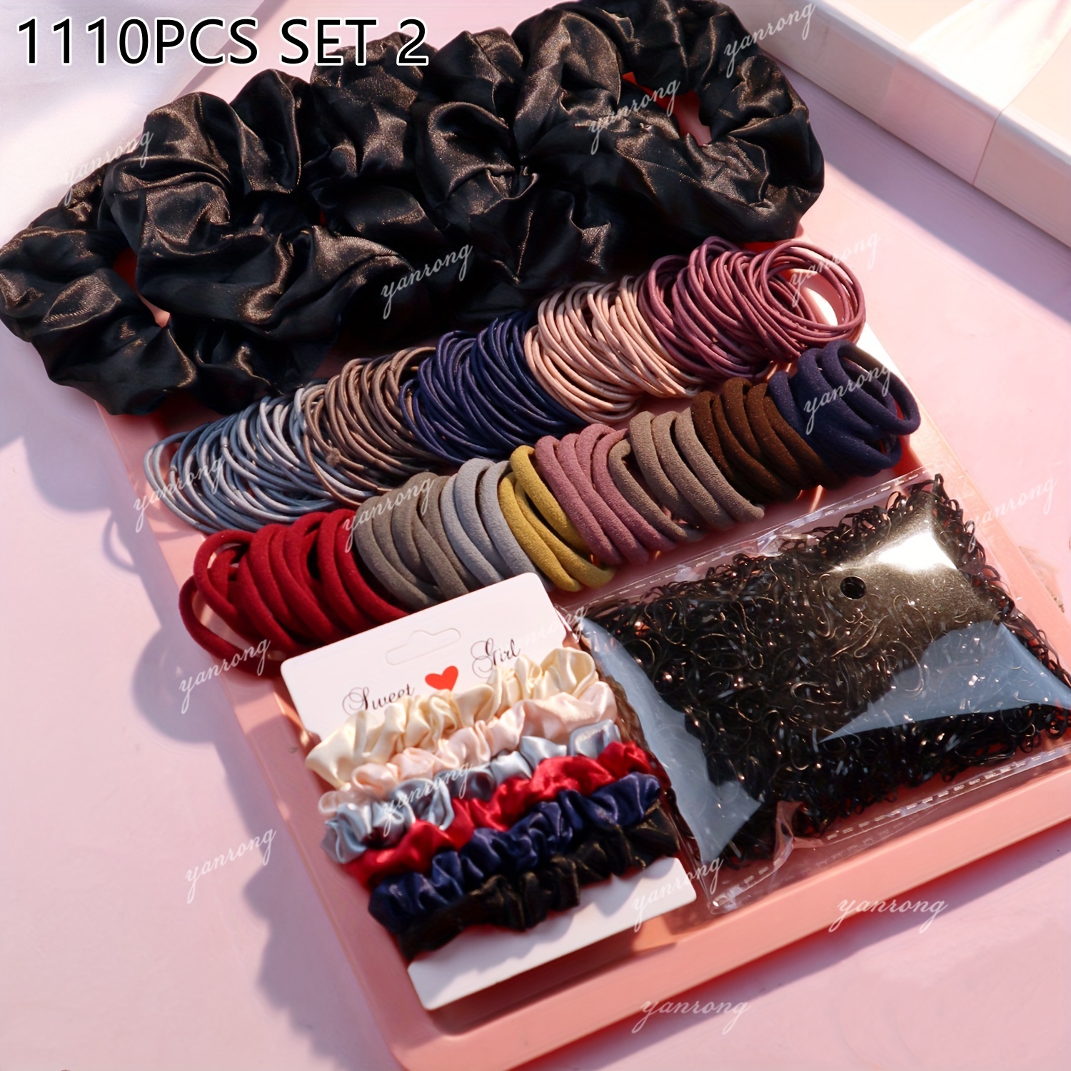 TEMU Elegant Dark Hair Accessories Set: Seamless Ponytail Holders, Hair Scrunchies, Hairbands, Hair Ties - Valentine's Day