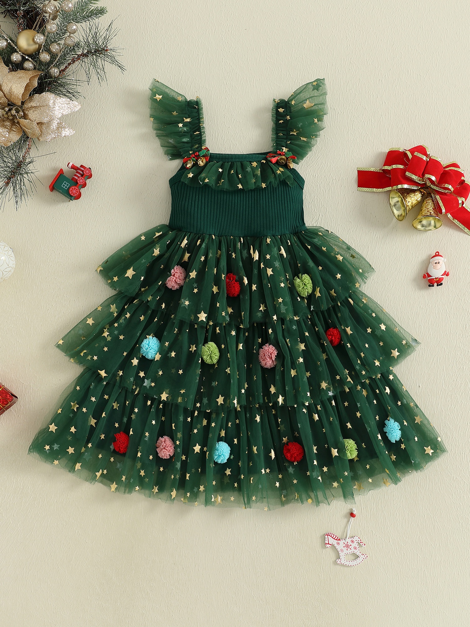 cute green christmas dresses Kids Baby Girl Christmas Dress,Santa Claus Dress Trim Velvet Long Sleeve  Christmas Outfits Christmas Xmas Princess Dresses 4-6 Years