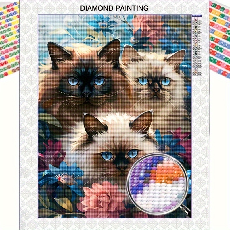 

5d Diamond Painting Kit For Beginners - Contemporary Style Animal Cat Design, Round Diamond Art Craft, Mosaic Wall Decor, Vertical Orientation, 30x40cm - Ideal For Home, Office, And Holiday Gifts