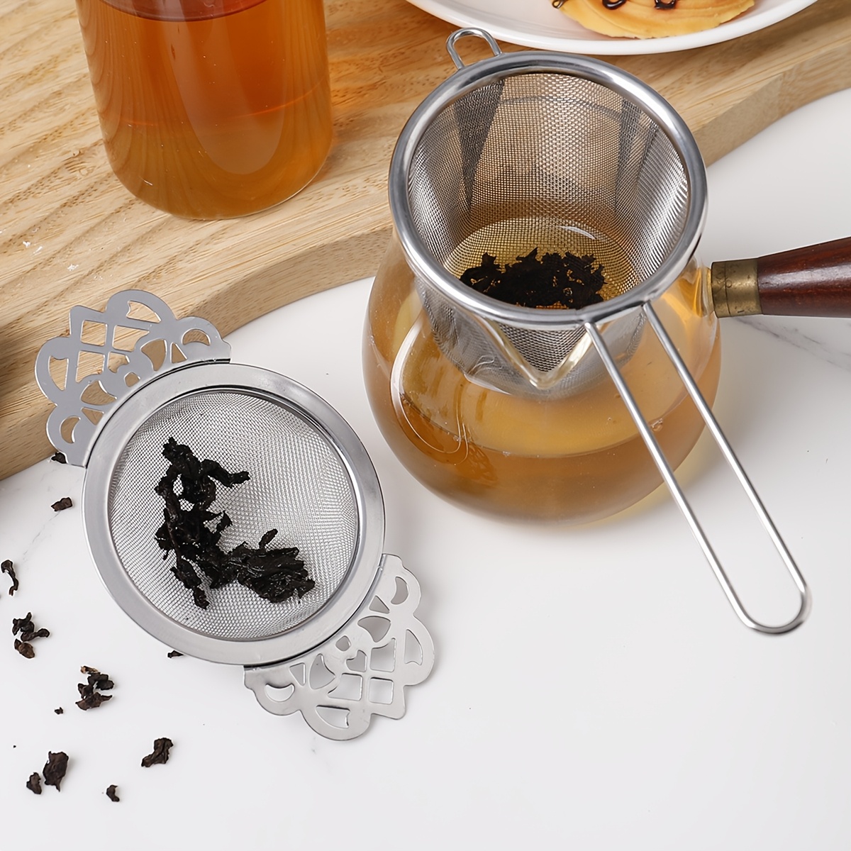 1pc 2pcs stainless steel tea infuser with handle fine mesh loose leaf tea strainer for precise brewing coffee tea   essential   christmas easter st patricks day valentines day ramadan eid al fitr details 9