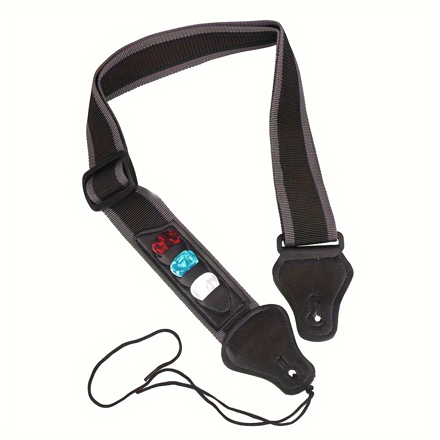 Image of A Nylon Guitar Strap That Can Hold Picks, Suitable For Acoustic Guitars, With A Storage For Picks, And A Woven Design For And Electric Guitars (picks Not Included)