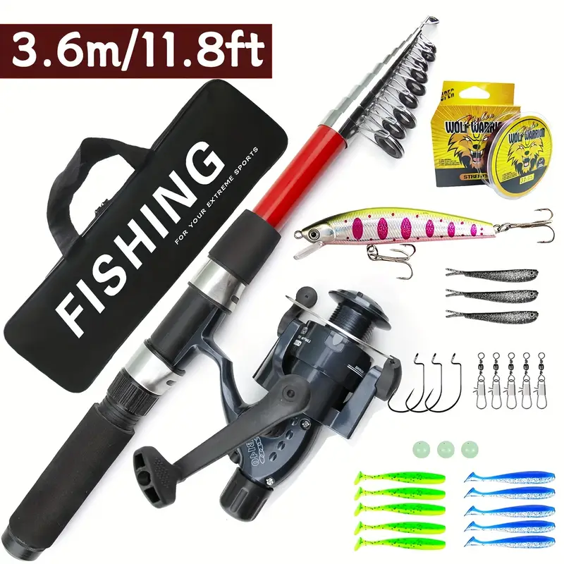 1 set spinning fishing rod reel combo 3 6m telescopic rod - Temu 1 set spinning fishing rod reel combo 3 6m telescopic rod - Temu
