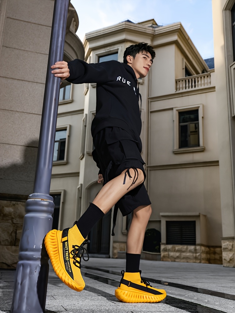 Men's Lightweight Sneakers - Non-Slip MD Sole, Breathable Sneakers for Gym, Running, Walking - All-Day Comfort Slip/resl Closure - Neon Yellow & Black Accent - Casual & Formal Shoes - Durable Lightweight Design for Everyday & Special Events, Outdoor Walking, Sporty Look, Supportive Sole, Versatile Footwear, Fitness Enthusiasts