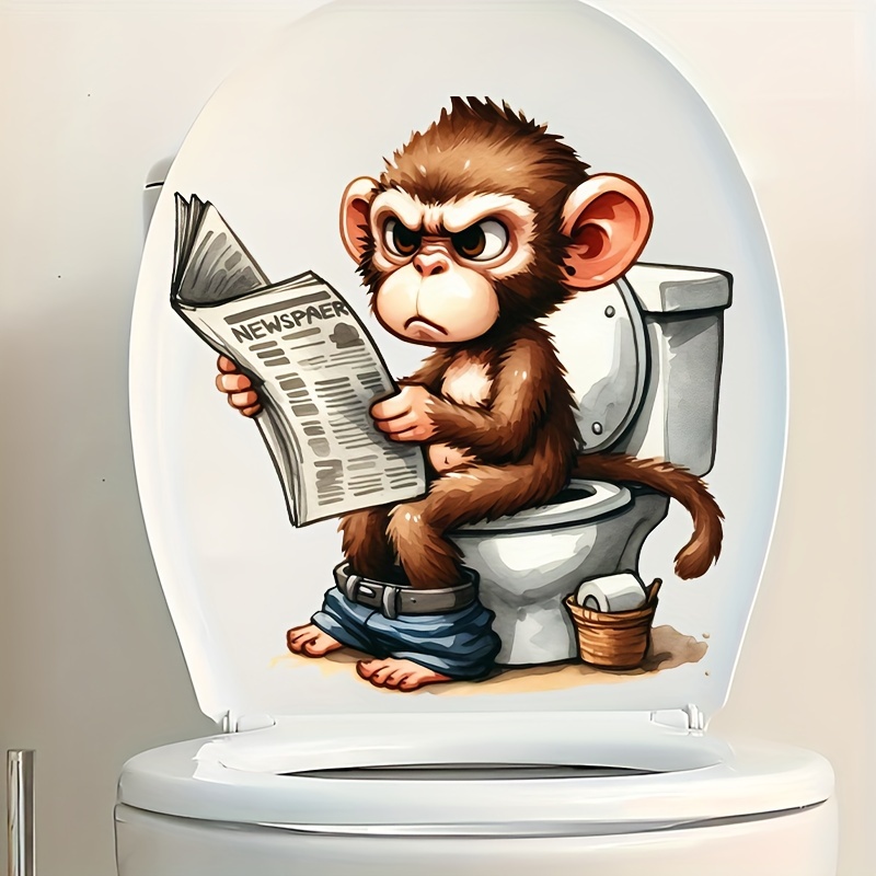 

1pc Monkey Reading Newspaper Toilet Decal - Easy-to-apply, Ceramic Sticker With For Bathroom Humor And Decoration, Christmas/halloween Gift Decoration