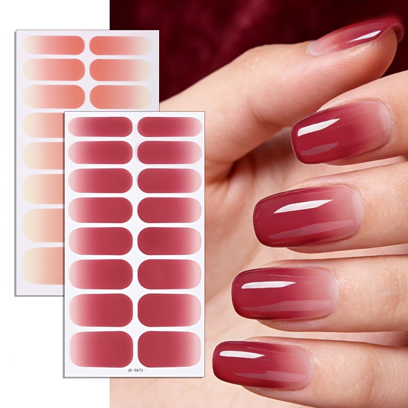 Image of 2 Sheets Full Nail Strips,gentle Gradient Halo Nail Sticker Set, Wine Red Nude Pink Taro Purple Optional, Protect Your Natural Nails, Long-lasting, Ladies And Daily Commuting Dating Diy Use, Gifts For