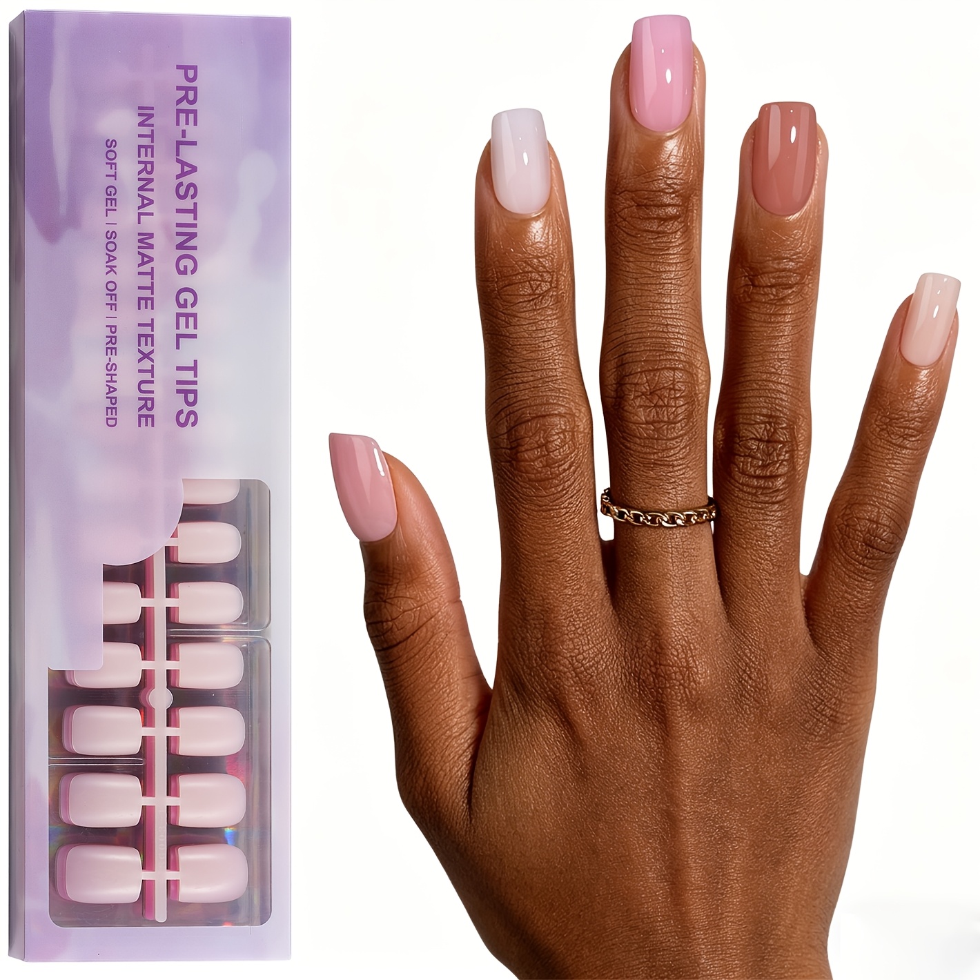 TEMU 150pcs/box. Available In 5 Trendy Colors: White, Pink, And Brown. Short, Press-on Square-round Nails Are Made With Soft Gel And Extended.